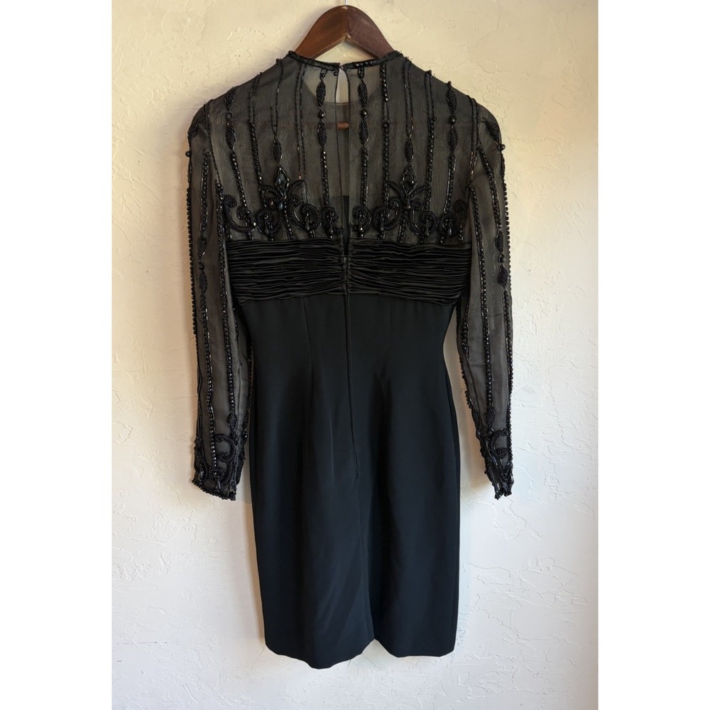 Vintage 80s Victoria Royal Black Beaded Dress 4 Dark Romantic Hong Kong Couture - Picture 3 of 15